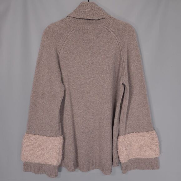 LEO & SAGE Women’s MEDIUM Sweater WOOL Blend Knit Brown Knit Bell Sleeve Turtle - Picture 6 of 7